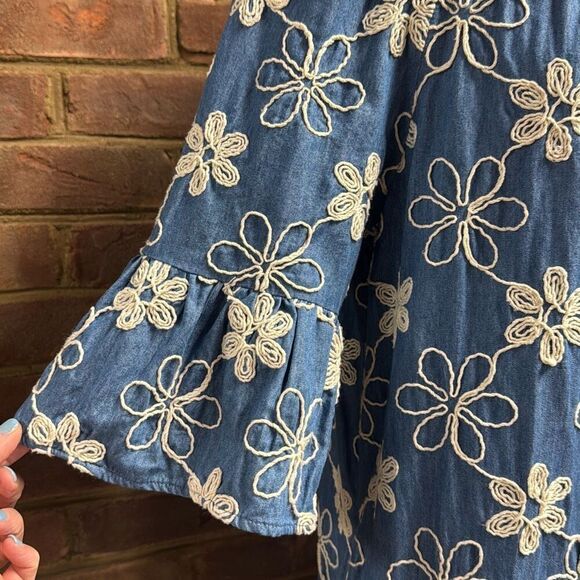 Label by Five Twelve Women’s Bell Sleeve Denim Chambray Embroidered Dress Sz 14 - Picture 4 of 7
